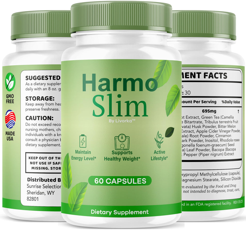 HarmoSlim packaging inside shows dosage and ingredients clearly.