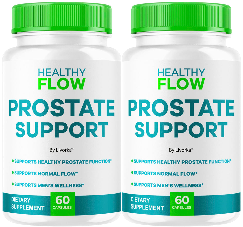 LIVORKA Healthy Flow Prostate Support bottle showing two-month supply for daily wellness.