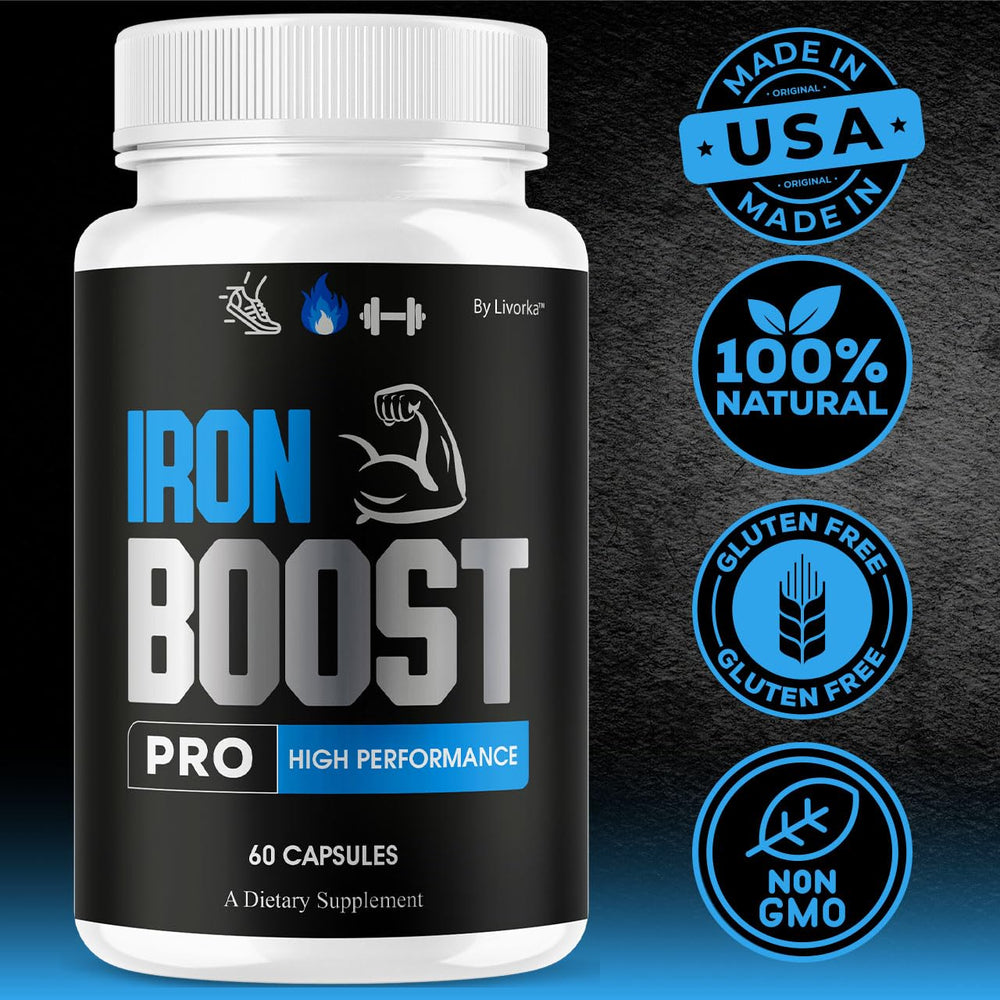 LIVORKA Iron Boost Pro with active lifestyle scene implying performance support.