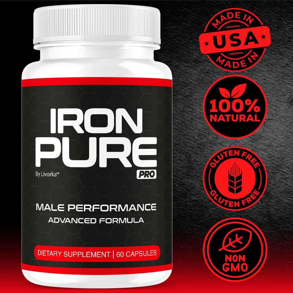 LIVORKA Iron Pure Pro capsules being poured from the bottle.