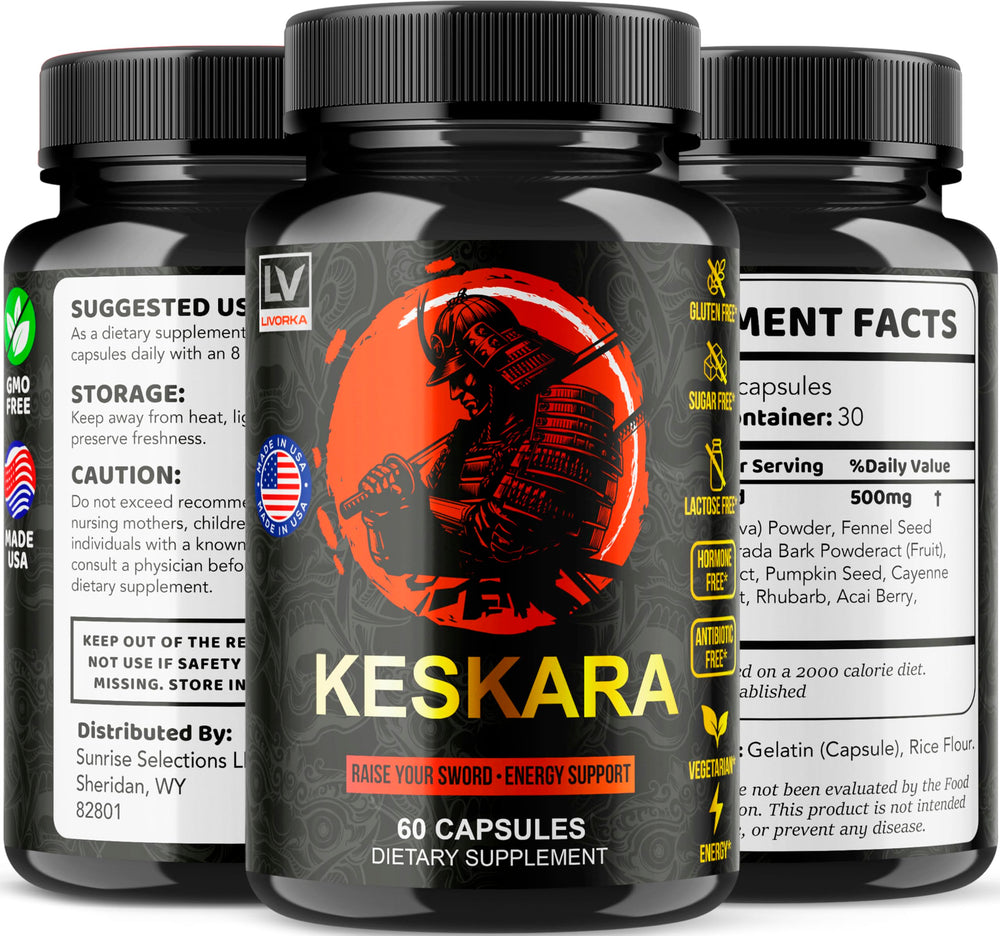 LIVORKA Keskara pills promo-card highlights all-natural benefits