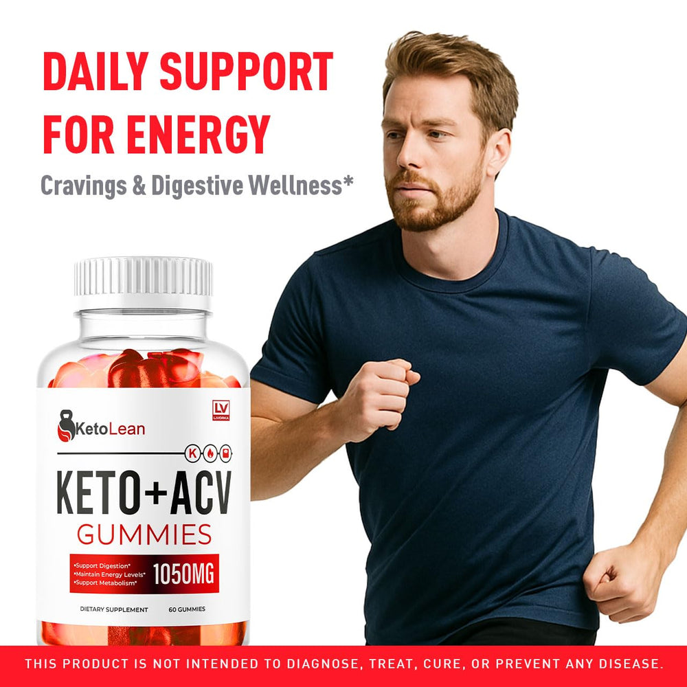 Close-up of LIVORKA Keto Lean ACV Gummies label showing 1050mg formulation.