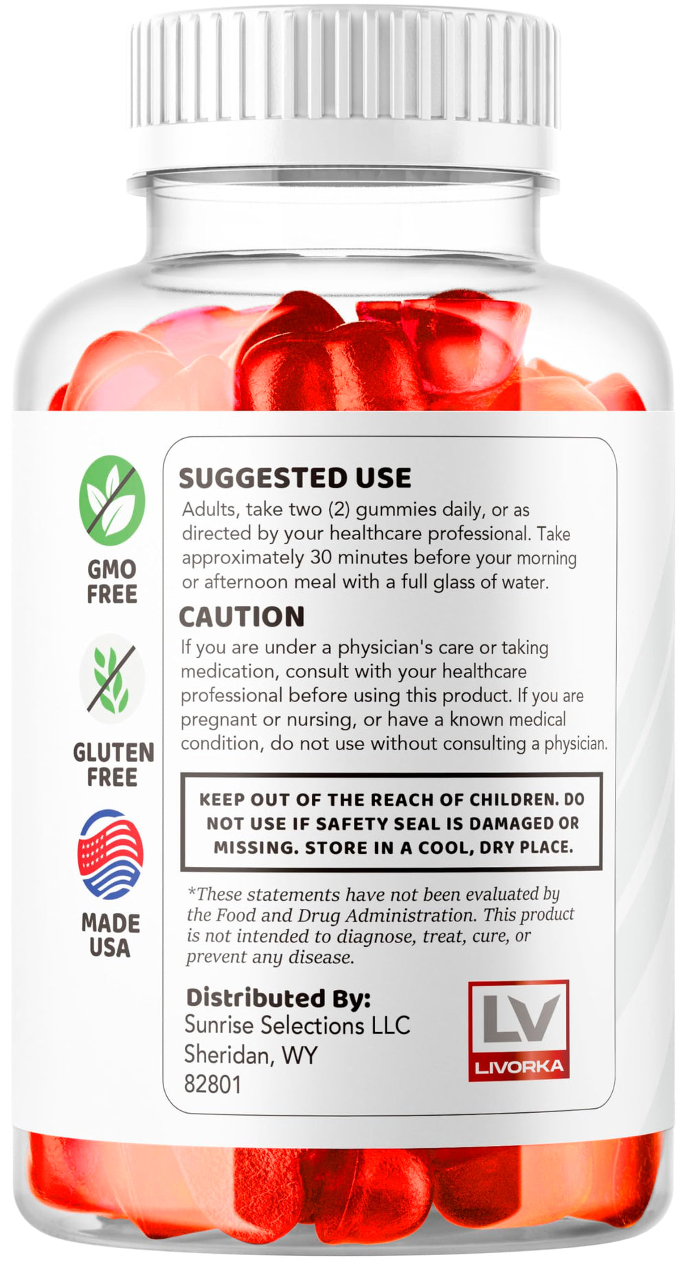 LIVORKA Ketosyn Keto ACV Gummies label closeup with ingredients note