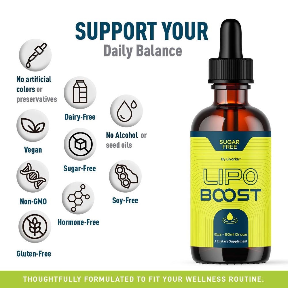 LIVORKA LipoBoost Drops mixed in water for quick daily intake.