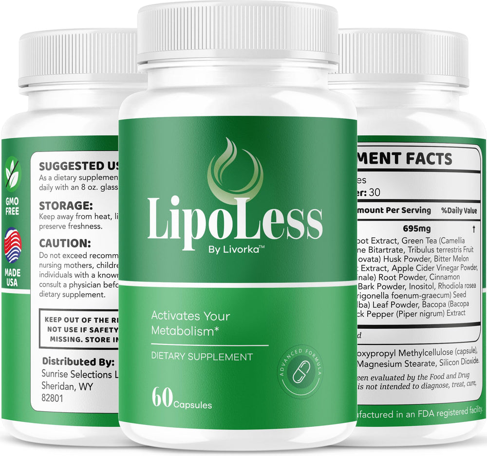 LIVORKA Lipoless natural ingredients closeup communicates a clean formula.