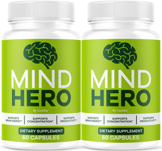 LIVORKA Mind Hero capsules bottle front view highlighting daily focus support