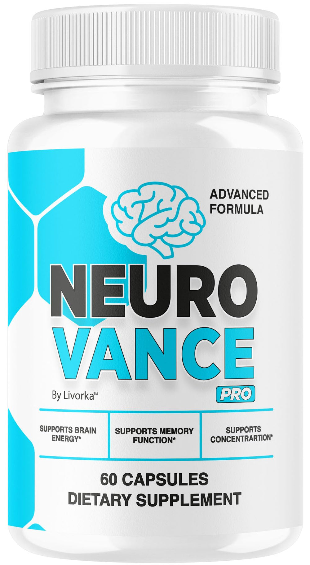 LIVORKA Neuro Vance Pro packaging front illustrates premium brain support.
