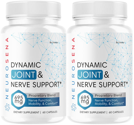 LIVORKA NeuroSena pack front label shows a two-pack supply for joint and nerve support.