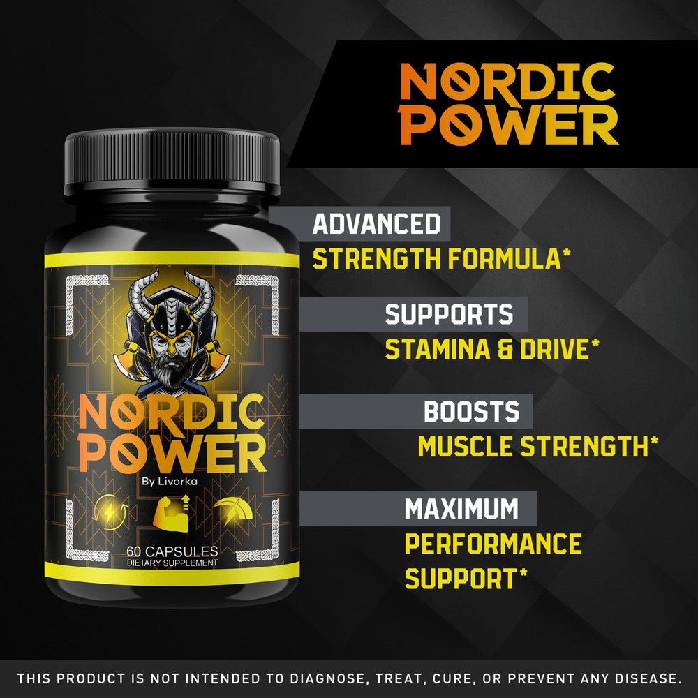 Close-up of LIVORKA Nordic Power pills highlighting capsules for steady energy