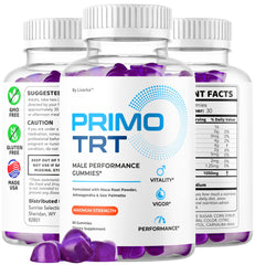 Lifestyle scene with a person using Primo TRT Gummies before workouts.