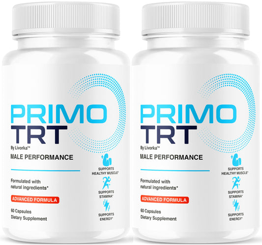 LIVORKA Primo TRT pills bottle close-up for daily energy support.