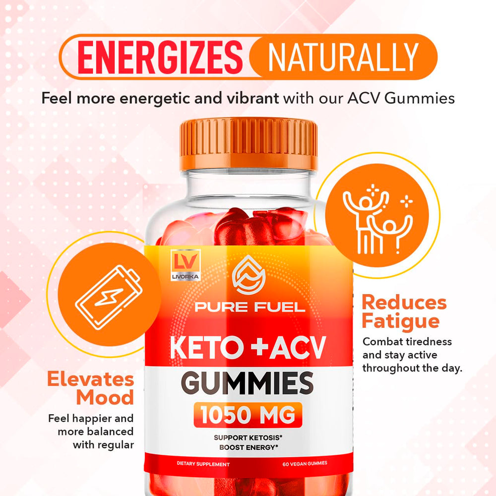 LIVORKA Pure Fuel Keto Gummies close-up shows chewy texture and fruity flavor.