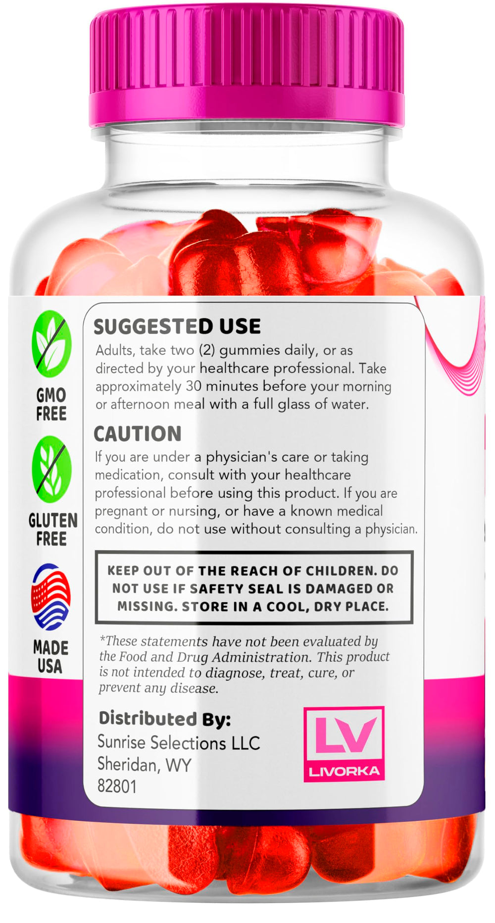 LIVORKA Ripped Results Gummies on plate with water suggests simple daily use.