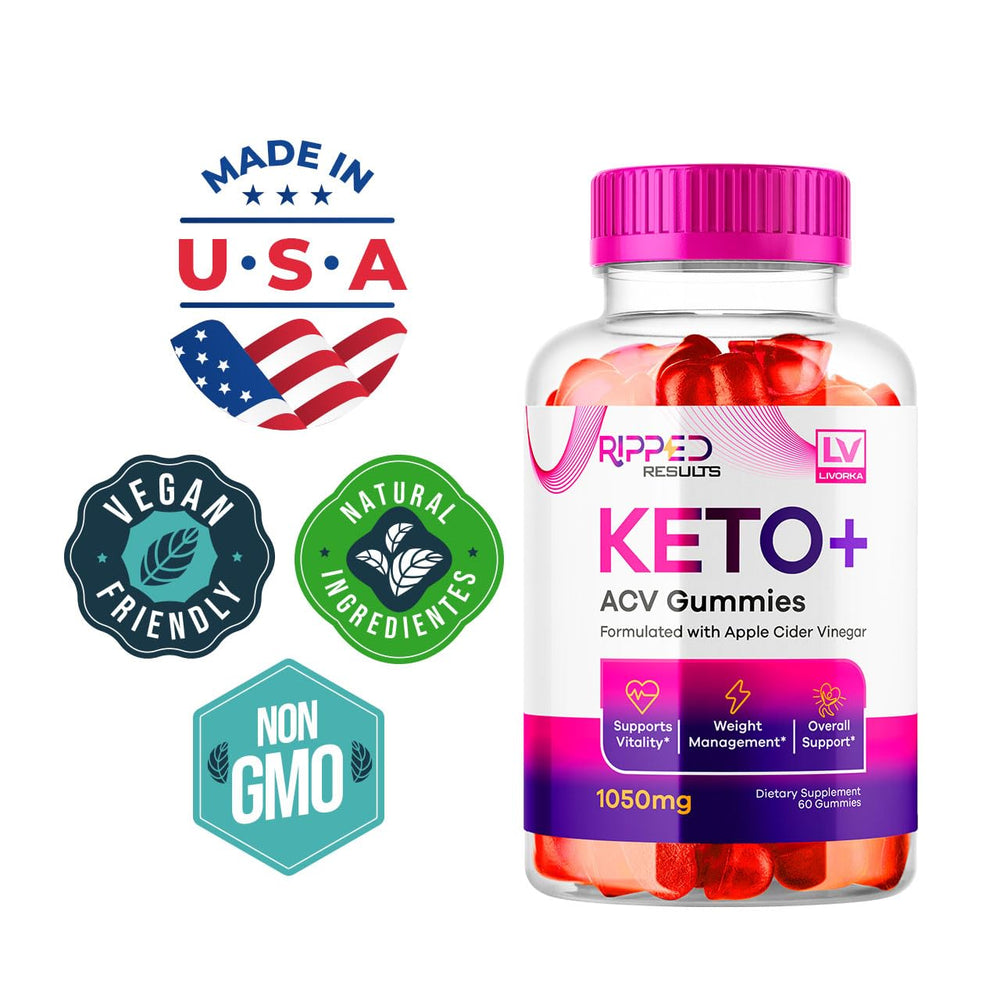 LIVORKA Ripped Results Keto Plus ACV Gummies label shows 1050mg formulation.