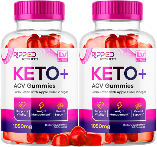 LIVORKA Ripped Results Keto Plus Gummies bottle emphasizes keto-friendly snacking and convenience.