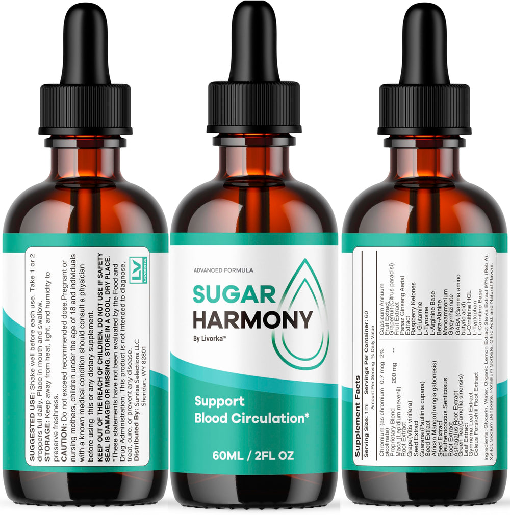 LIVORKA Sugar Harmony Drops five bottles ready for month-long routine.