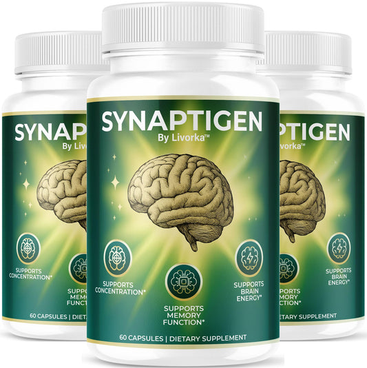 LIVORKA Synaptigen capsules bottle front highlighting natural brain support