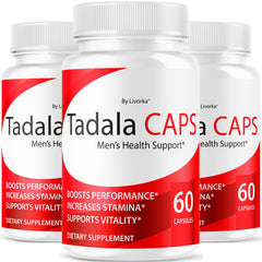 LIVORKA TadalaCaps Health Support bottle shows all natural daily nutrition.