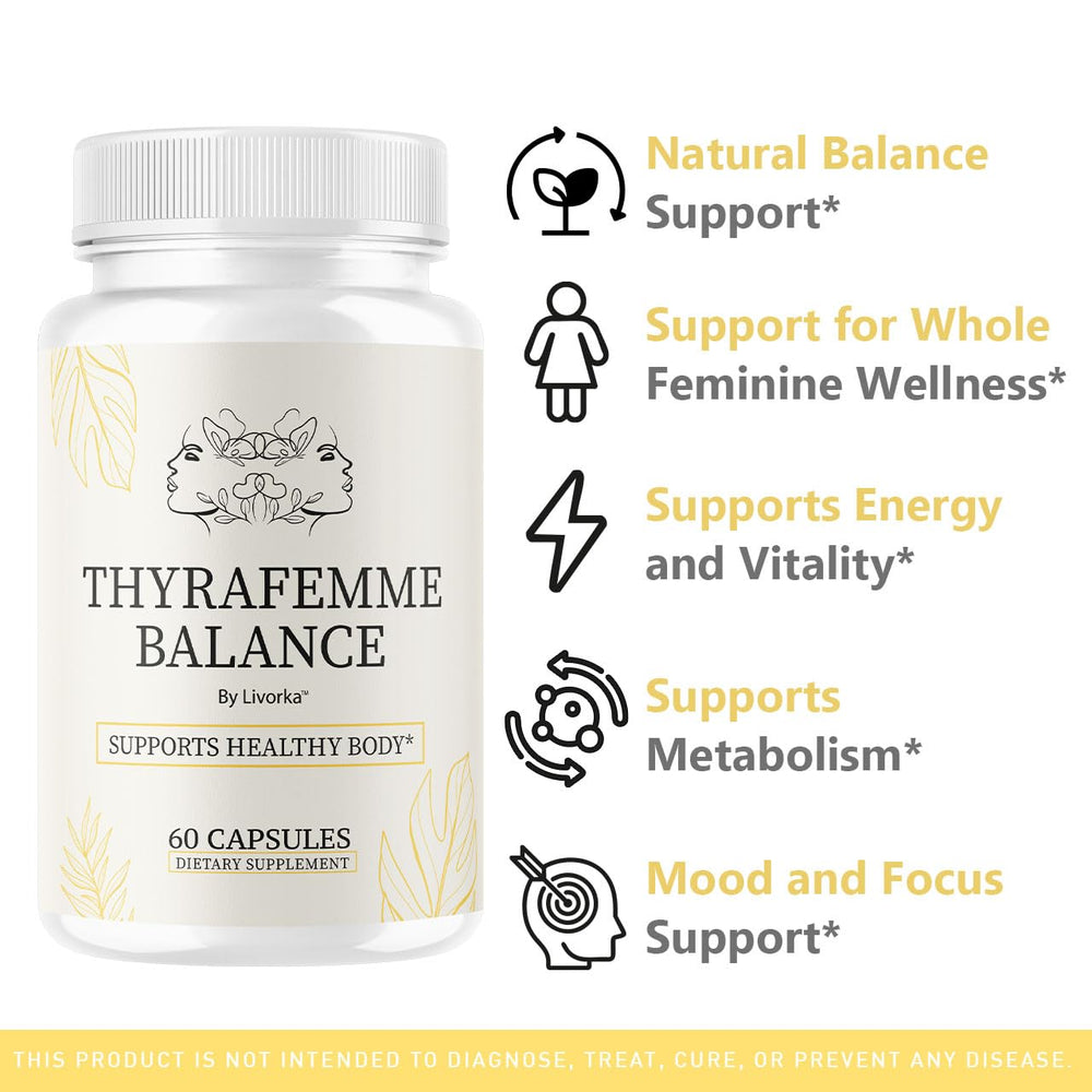 LIVORKA ThyraFemme Balance label detail showing ingredients and formula.