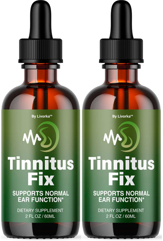 LIVORKA TinnitusFix Drops two-bottles-pack for a convenient two-month supply.