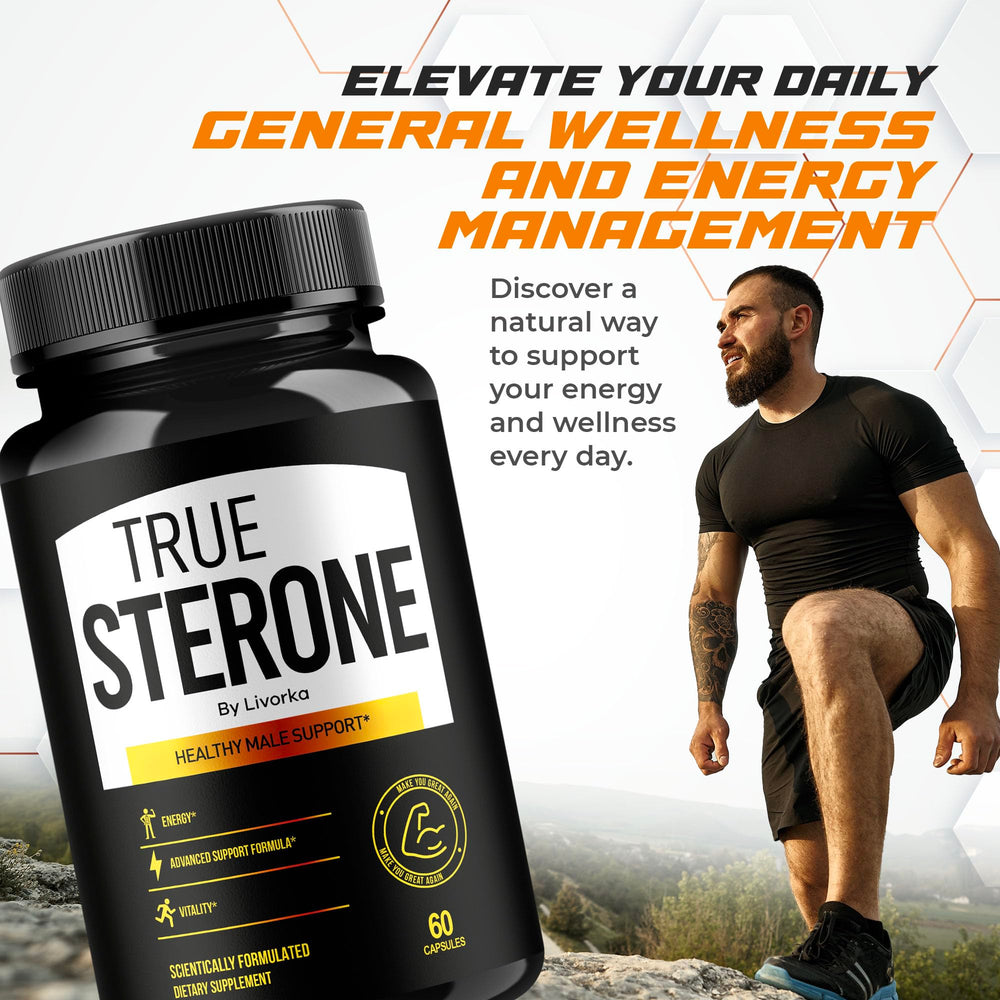 LIVORKA True Sterone bottle back with dosage guidance for everyday use.