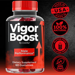 LIVORKA Vigor Boost Gummies packaging inside reveals two bottles for sustained use.