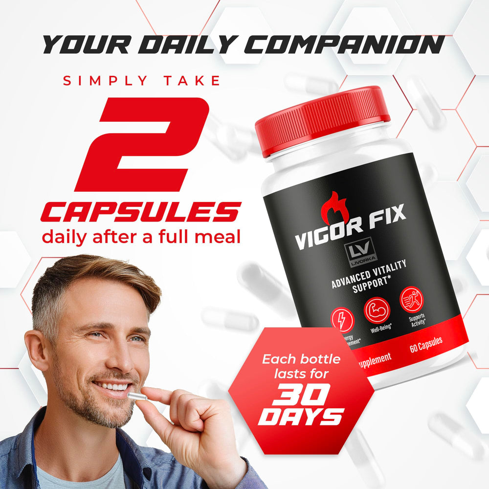 LIVORKA Vigor Fix pills closeup shows smooth capsules for everyday use.