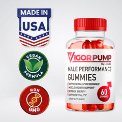 Livorka Vigor Pump Gummies label closeup shows ingredients and dosage.