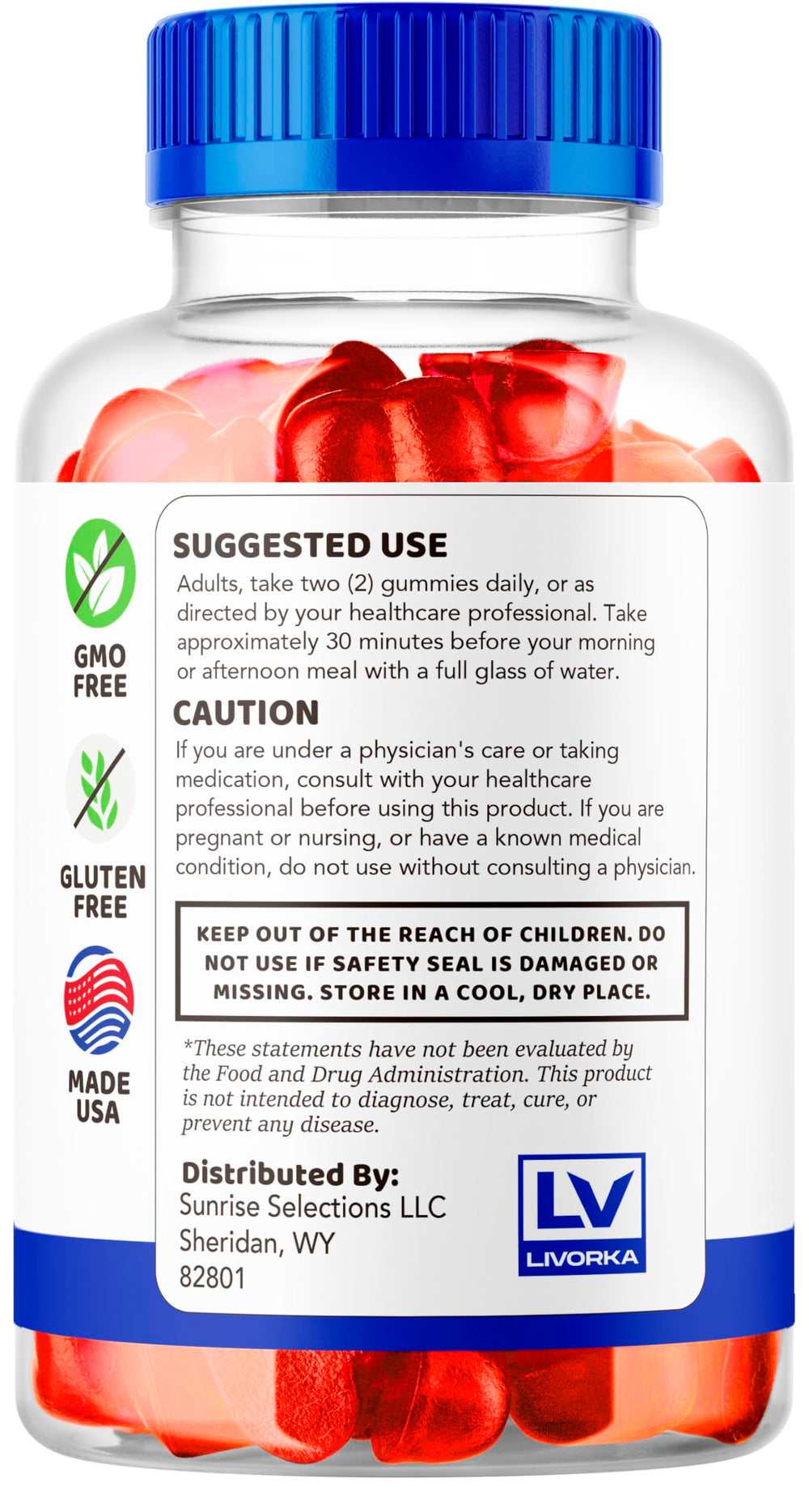 LIVORKA Vigorawize Advanced Gummies jar shows glossy finishes and flavors.