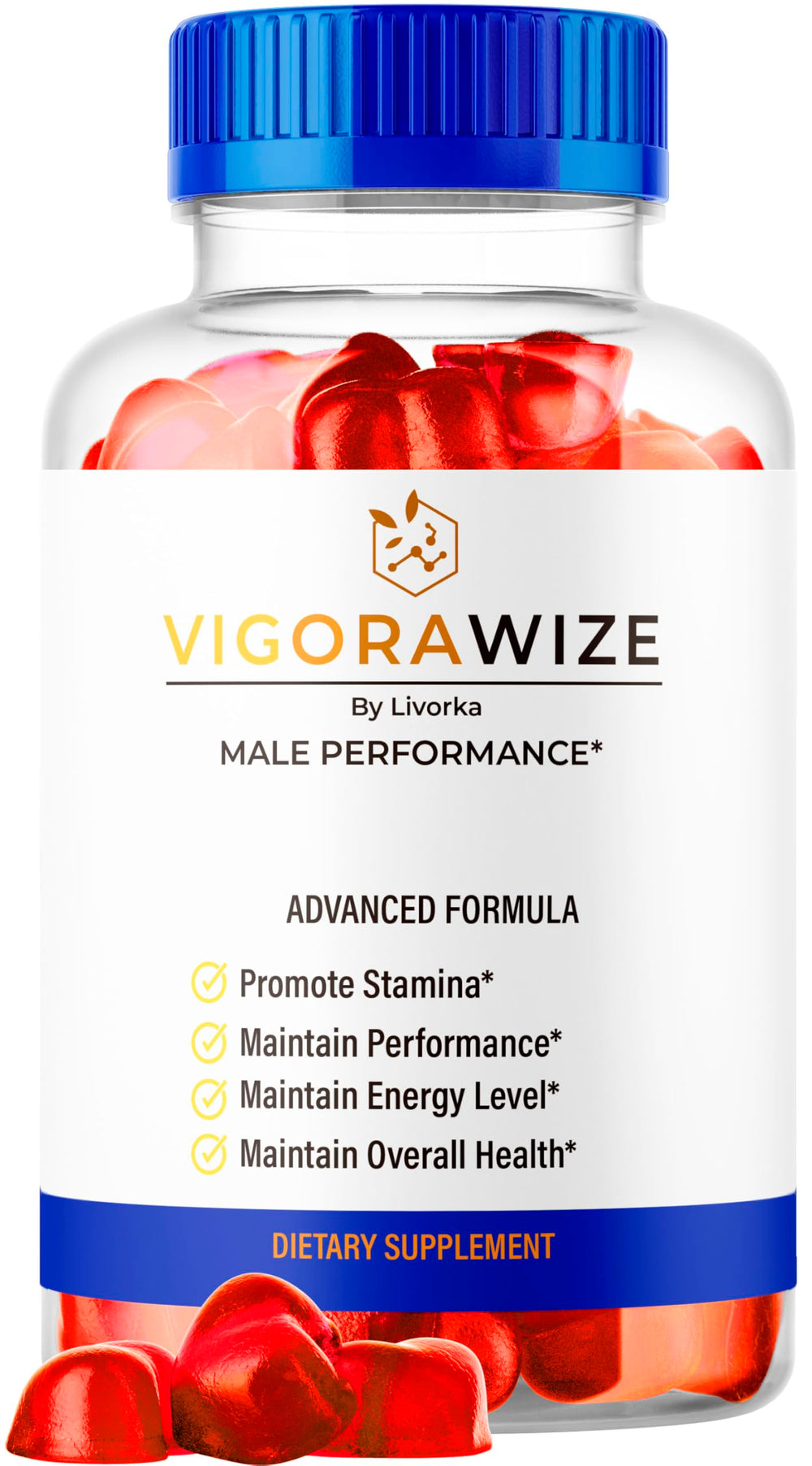 LIVORKA Vigorawize bottle front with colorful gummies for daily wellness.