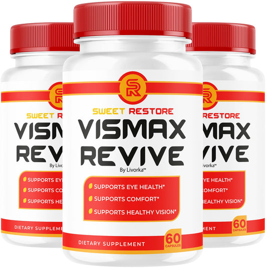 LIVORKA Vismax Revive 3-pack bottle promoting daily eye wellness and convenience.