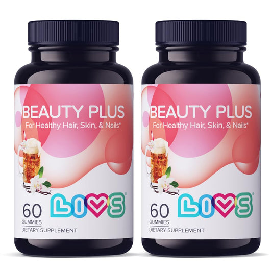 Livs Beauty Plus bottle front, clear branding for daily beauty support.