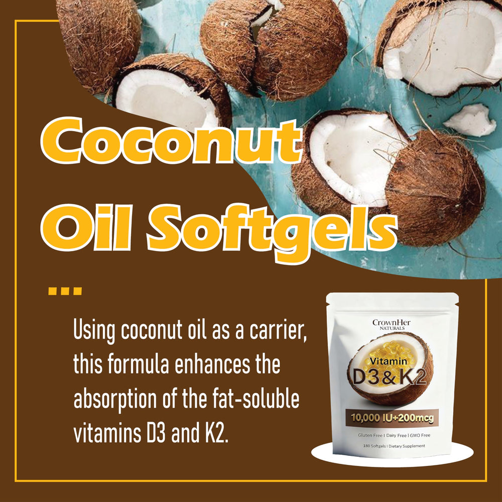 LKYCH CrownHer Naturals D3 K2 softgels label shows ingredients and dosage