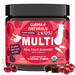 Llama Naturals kids multivitamin gummies bottle front showing cherry flavor
