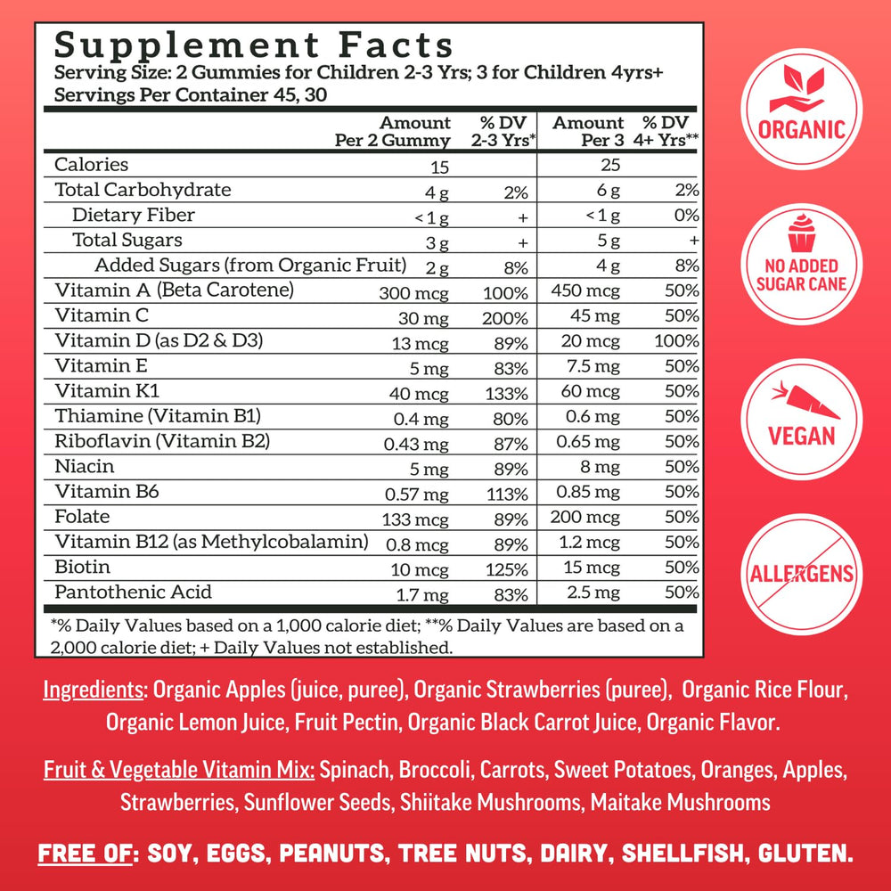 Llama Naturals Kids Multivitamin Gummies organic fruit ingredients emphasize whole-food nutrition