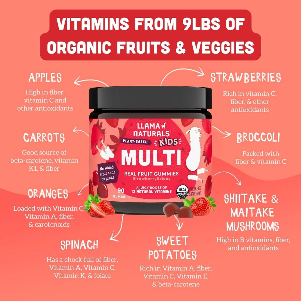 Organic ingredients label highlighting whole-food vitamins.