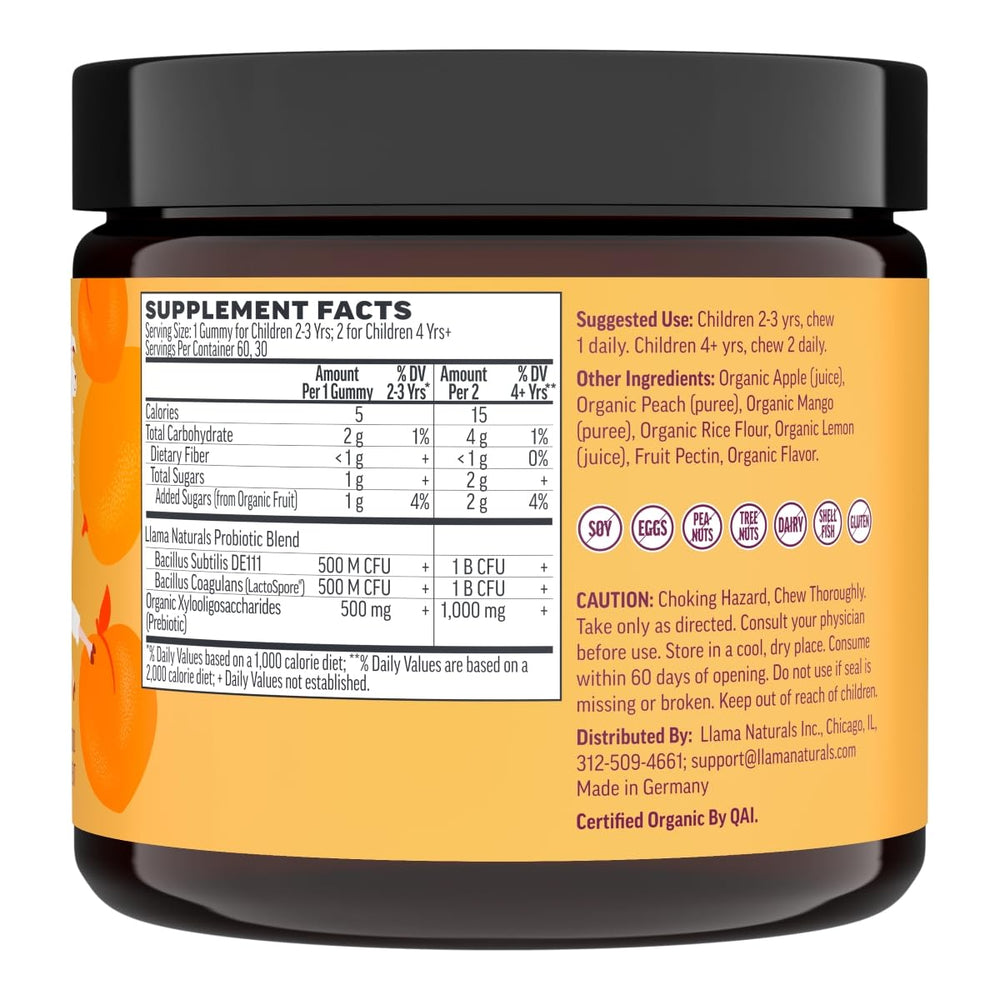 Llama Naturals kid-friendly packaging snack-friendly probiotic with no added sugar cane