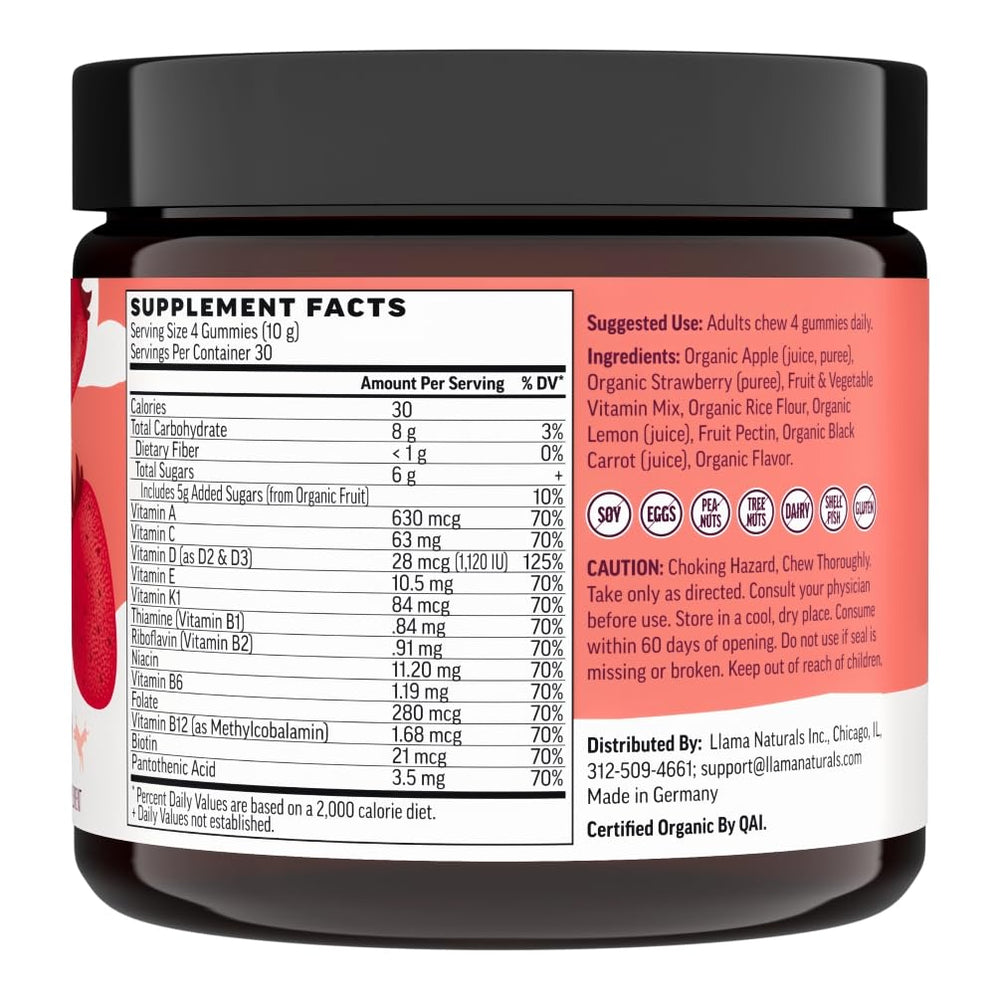 Llama Naturals 120-count bottle on shelf, long-lasting daily nutrition.