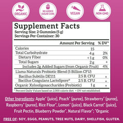 Llama Naturals packaging highlights Organic XOS prebiotic with probiotics