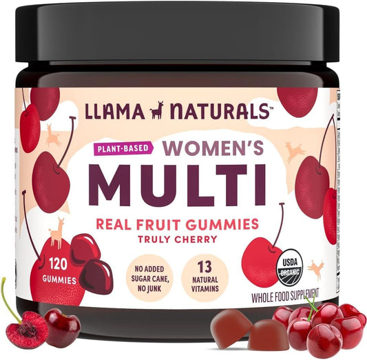 Llama Naturals Womens Multivitamin Gummies bottle for daily nutrition support.
