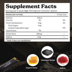 LLQQIT Himalayan Shilajit Honey Stick with saffron detail shows premium ingredients.