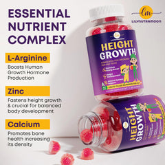 LM LILYNUTRAMOON Height Growth Gummies label closeup highlights D3 and K2