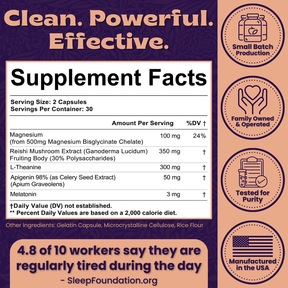 Local Nutrition Sleep Aid on nightstand beside clock signaling bedtime routine.