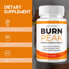Lofero Burn Peak capsules bottle closeup, energy-boosting formula.