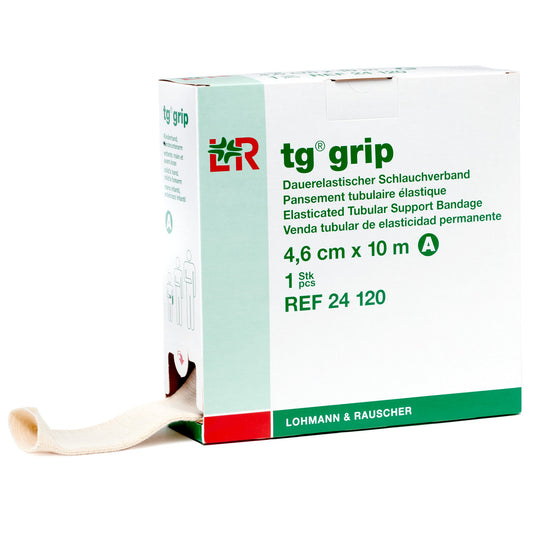 Lohmann & Rauscher Tg Grip tubular bandage delivers light compression for swelling control and dressing retention.