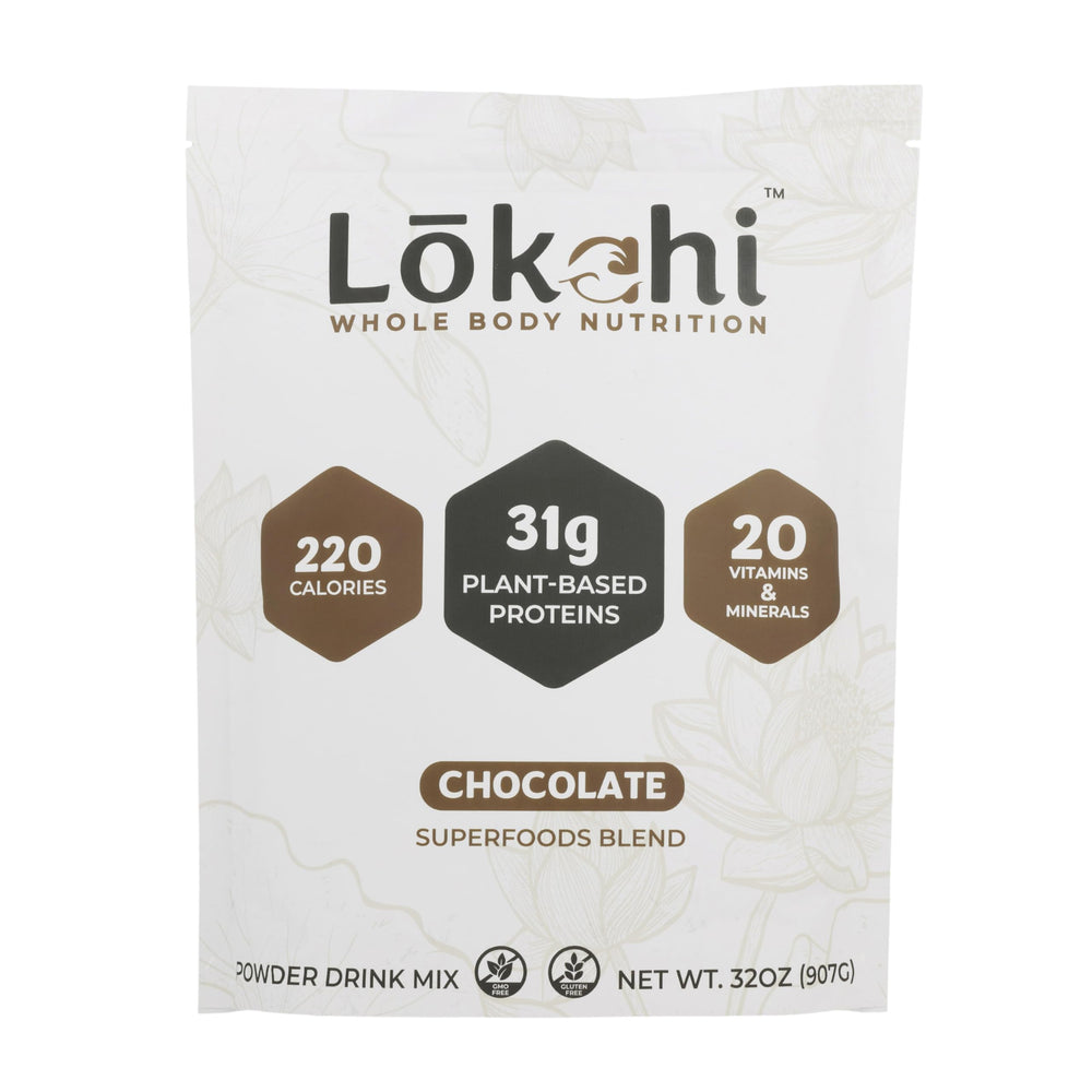 Lokahi Superfoods Protein Blend chocolate tub front for quick daily nutrition