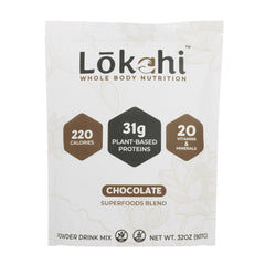 Lokahi Superfoods Protein Blend chocolate tub front for quick daily nutrition