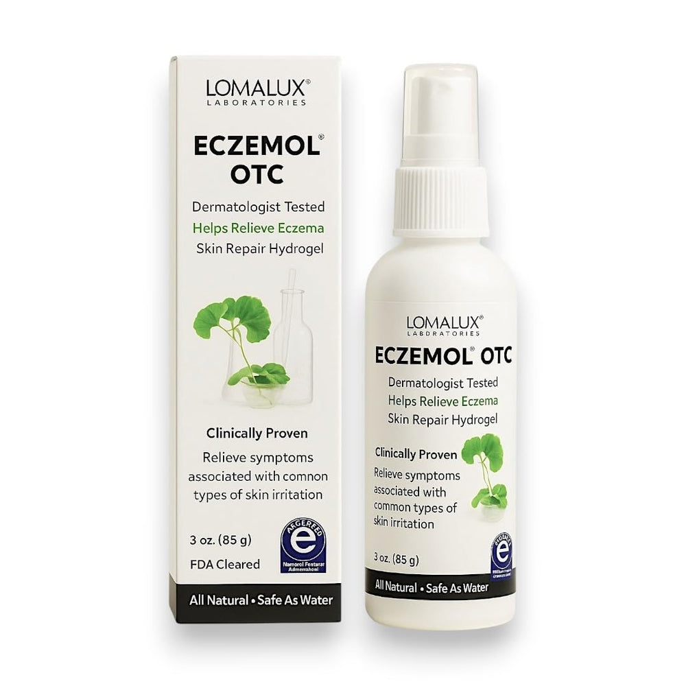 Loma Lux Eczemol bottle front for soothing irritated skin