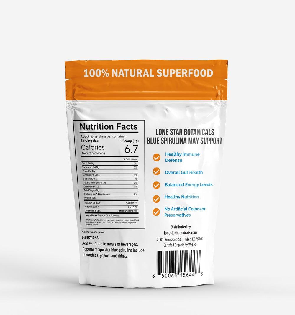 Lone Star Botanicals Blue Spirulina powder scoop ready for quick shakes and bowls