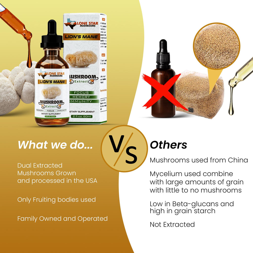 Lone Star Mushrooms Lions Mane tincture mixed into coffee for cognitive support.